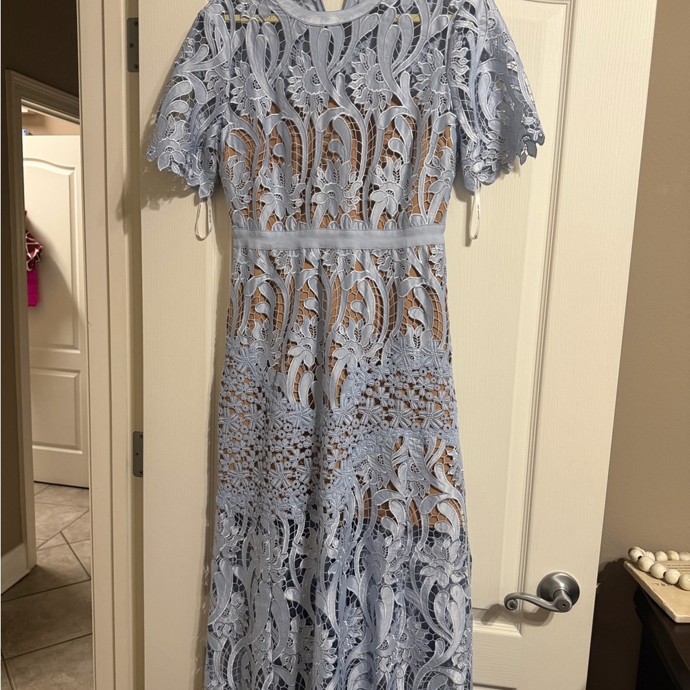 Self-Portrait Pale Blue Lace Midi Dress